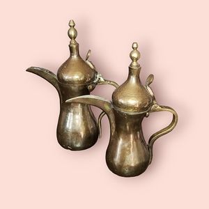 2x vintage brass and copper arabic coffee pots